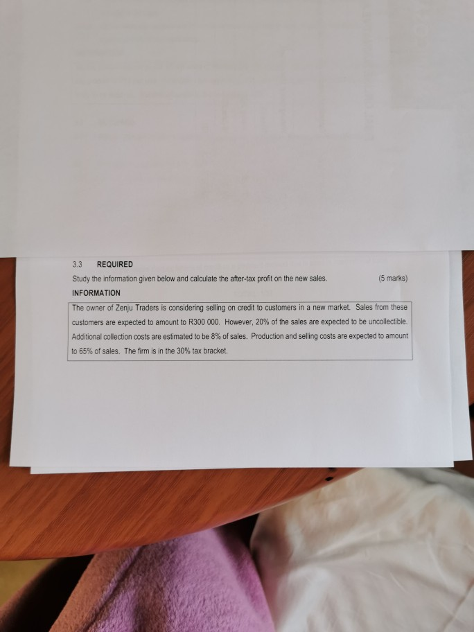 3.3 REQUIRED Study the information given below and calculate the after-tax