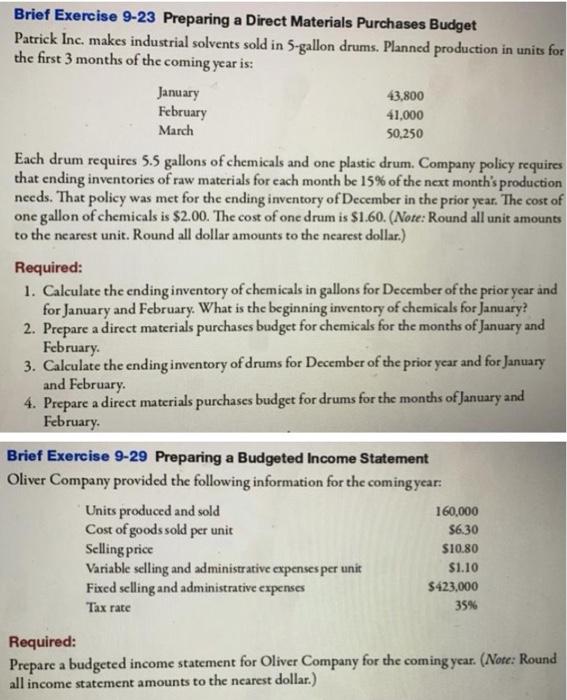  Brief Exercise 9-23 Preparing a Direct Materials Purchases Budget Patrick Inc.