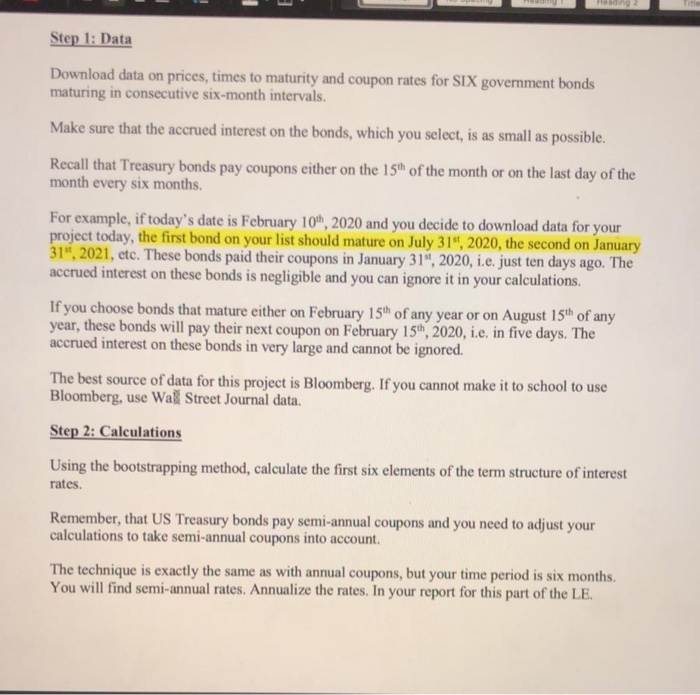  need help getting data on six government bonds and calculating term