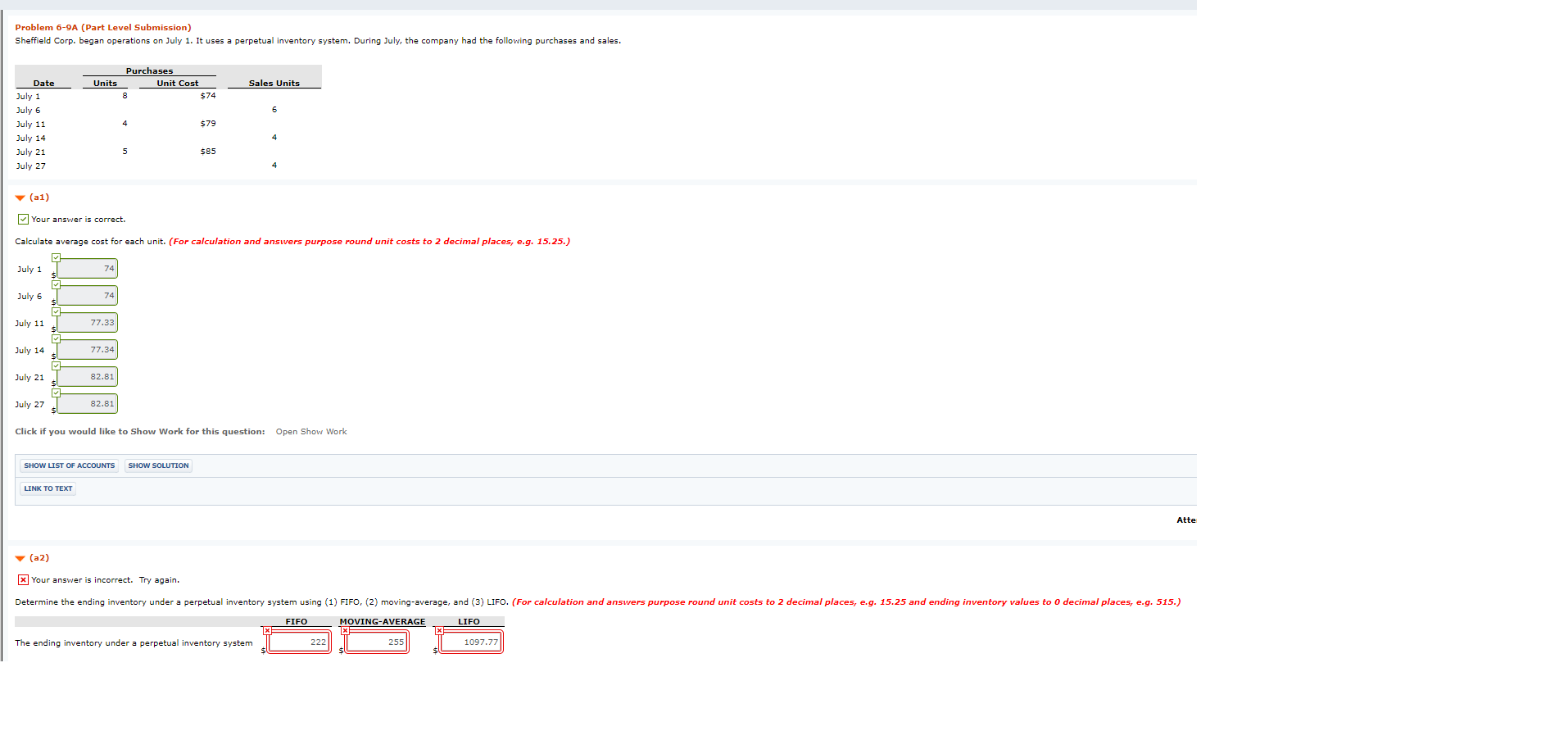 Problem 6-9A (Part Level Submission) Sheffield Corp. began operations on July