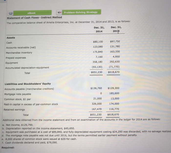  Problem-Solving Strategy eBook Statement of Cash Flows-Indirect Method The comparative balance