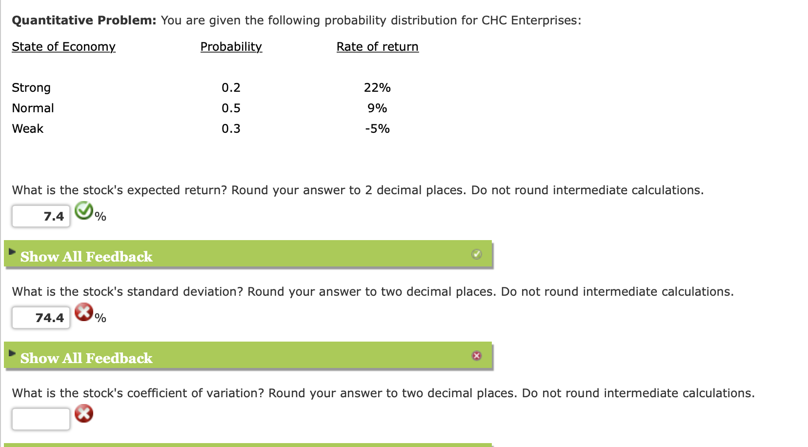  Quantitative Problem: You are given the following probability distribution for CHC