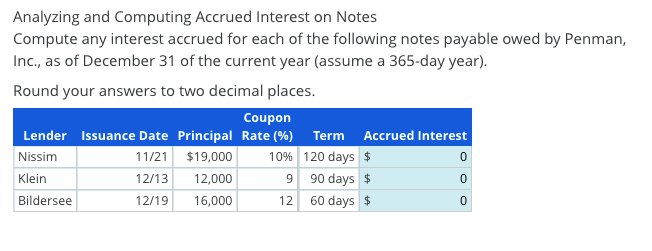  Analyzing and Computing Accrued Interest on Notes Compute any interest accrued