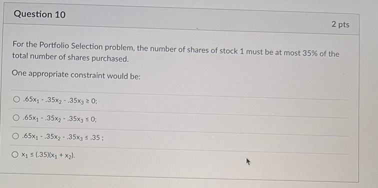 let X1, X2 and x3 represent the number of shares purchased for