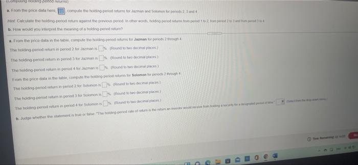 4 Hint Calculate the holding period return against the previous period in