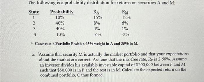 the Expected return on security m is 3.80% and the standard deviation