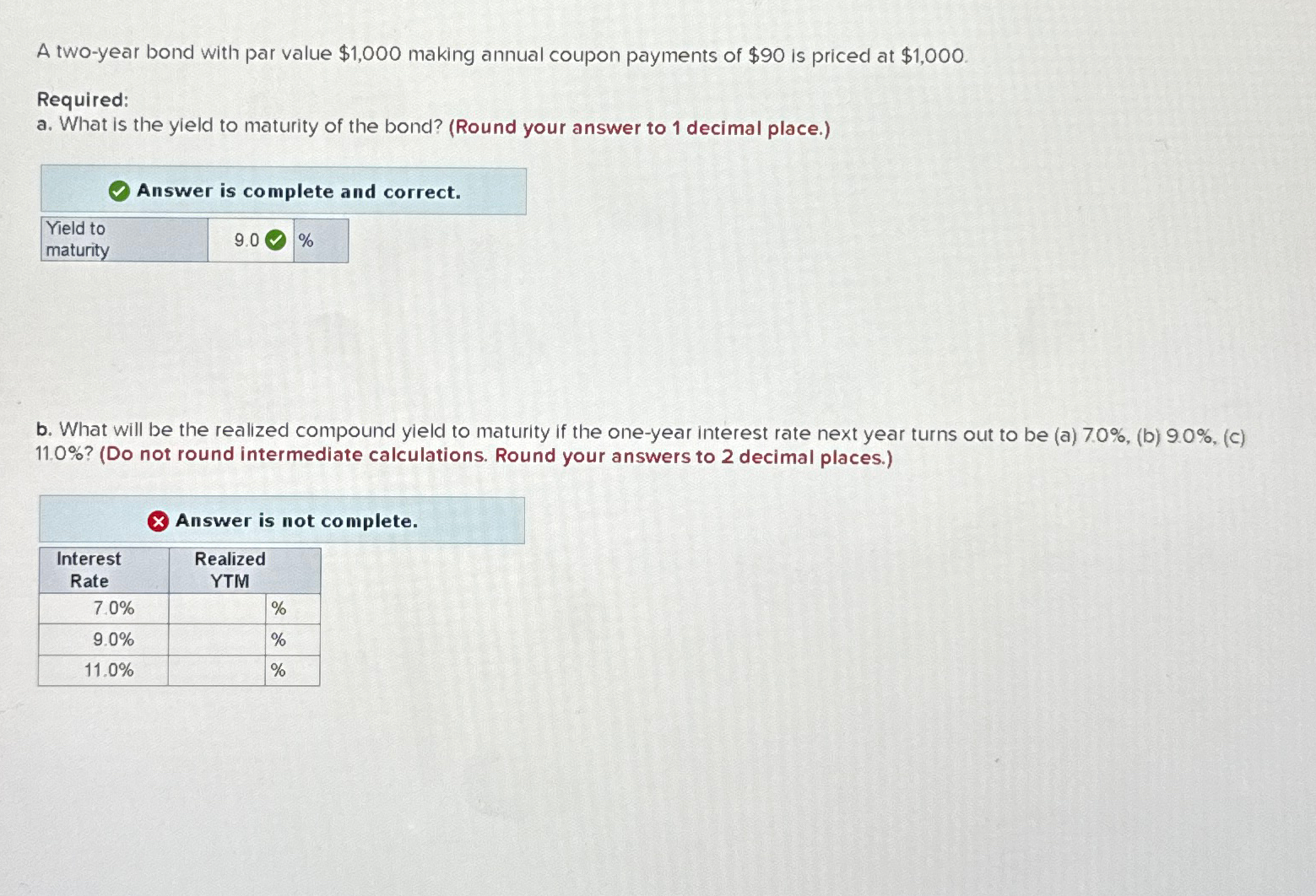  A two-year bond with par value $1,000 making annual coupon payments