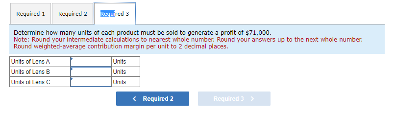 the number of units of each product that Tiago must sell to