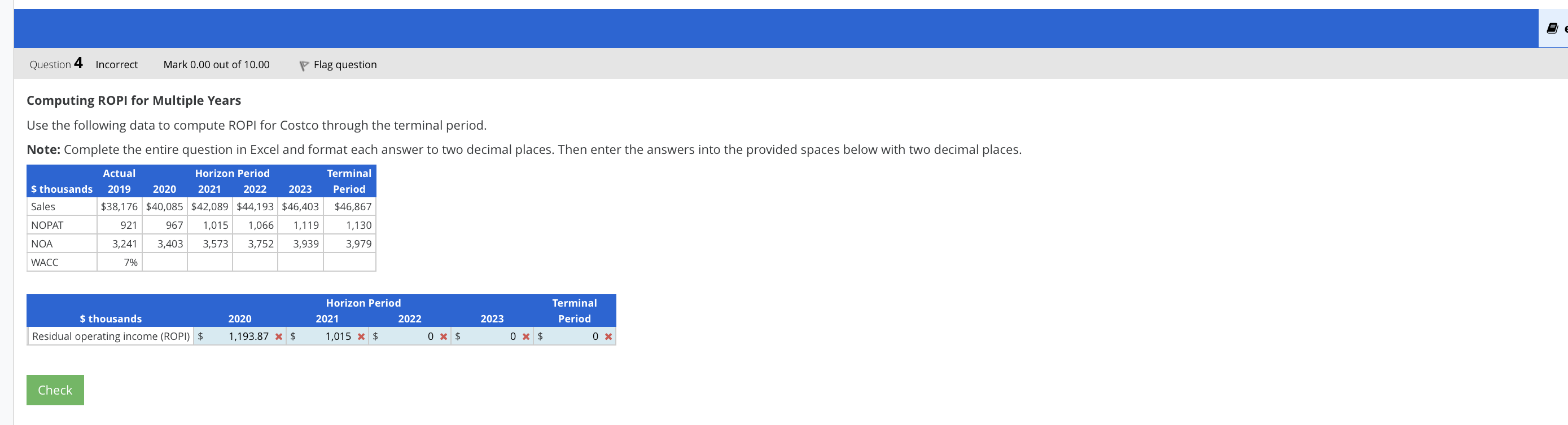  Computing ROPI for Multiple Years Use the following data to compute