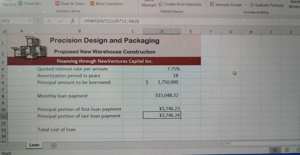  3. Using cell references, create a PMT formula in cell D8