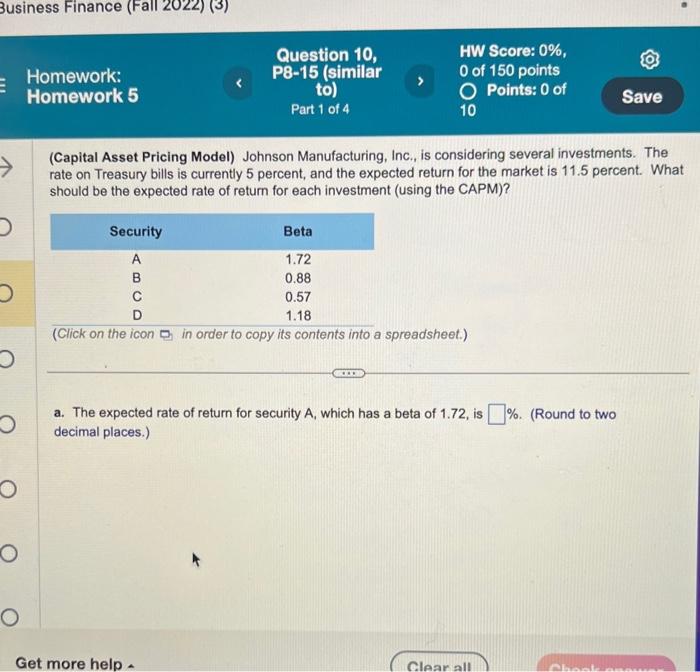 risk-free rate is 3 percent and the market portfolio (composed of New