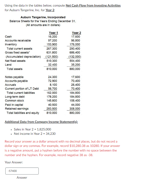  need asap Using the data in the tables below, compute Net