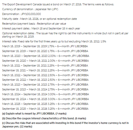 The Export Development Canada issued a bond on March 17, 2016.
