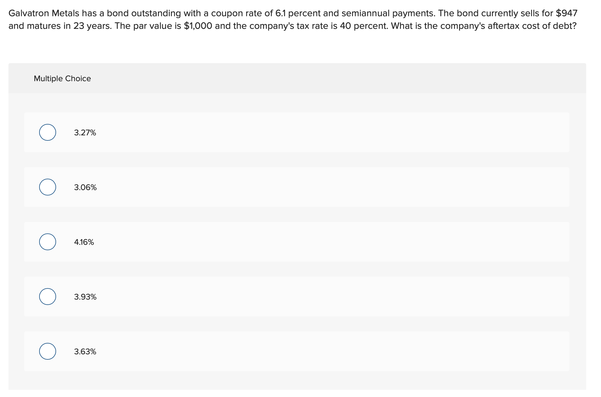 Please solve. Galvatron Metals has a bond outstanding with a coupon rate