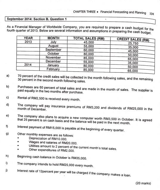 CHAPTER THREE Financial Forecasting and Planning 104 September 2014: Section B.