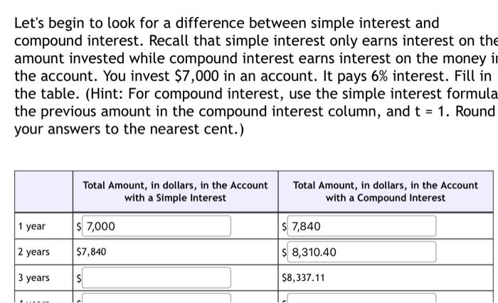  Let's begin to look for a difference between simple interest and