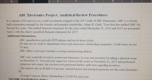 B E ABC Electronics Project: Analytical Review Procedures It is January