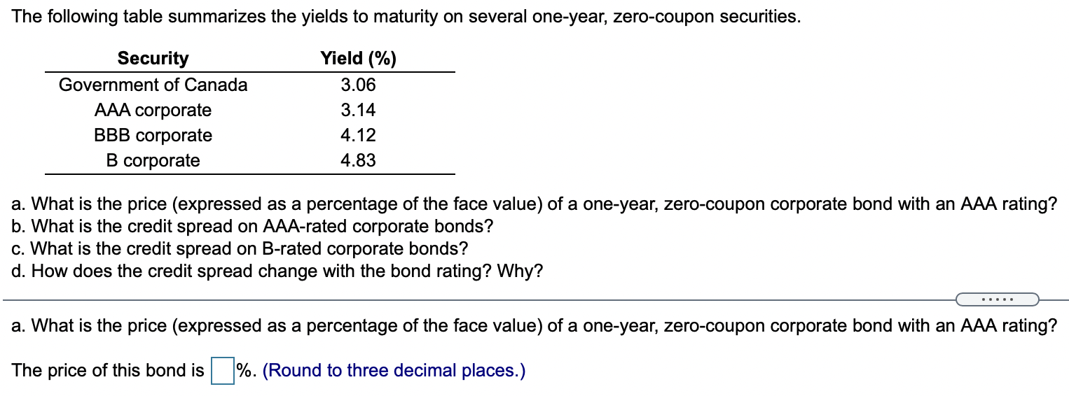 PLEASE DO A,B,C and D! The following table summarizes the yields to