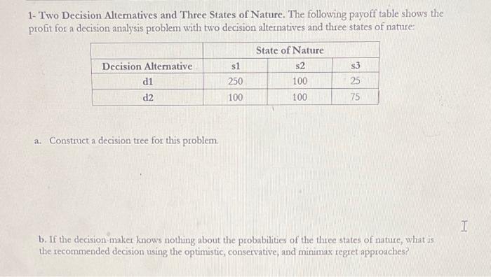 how do i do this on excel? 1- Two Decision Alternatives and