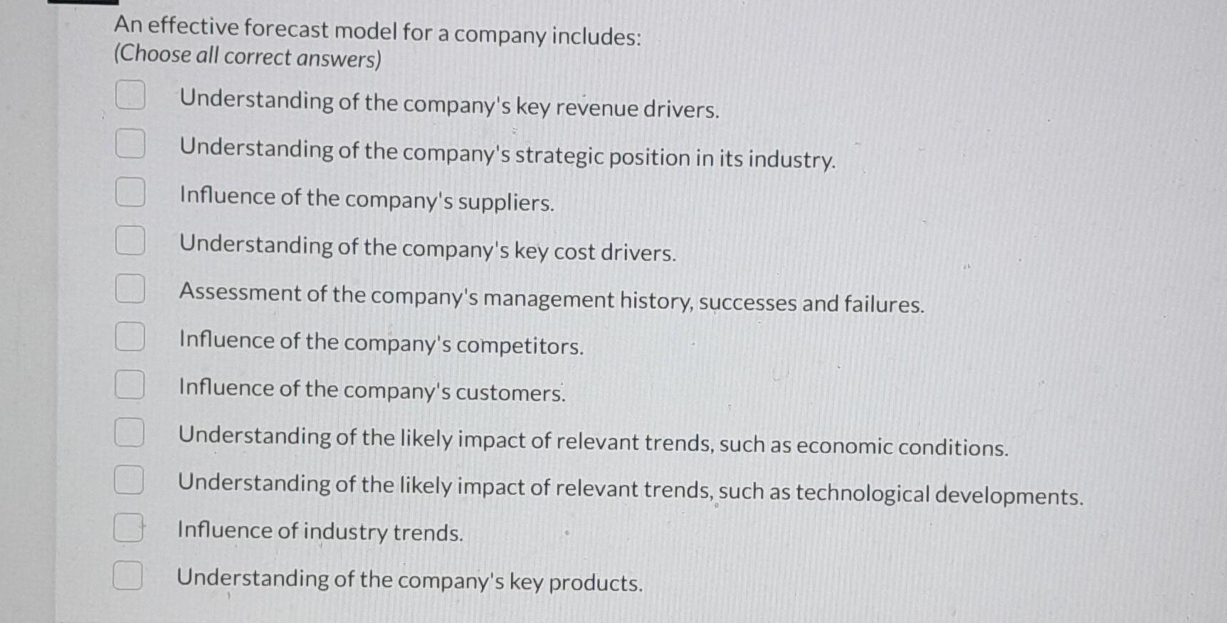 example of using a bottom-up approach. True False An effective forecast model