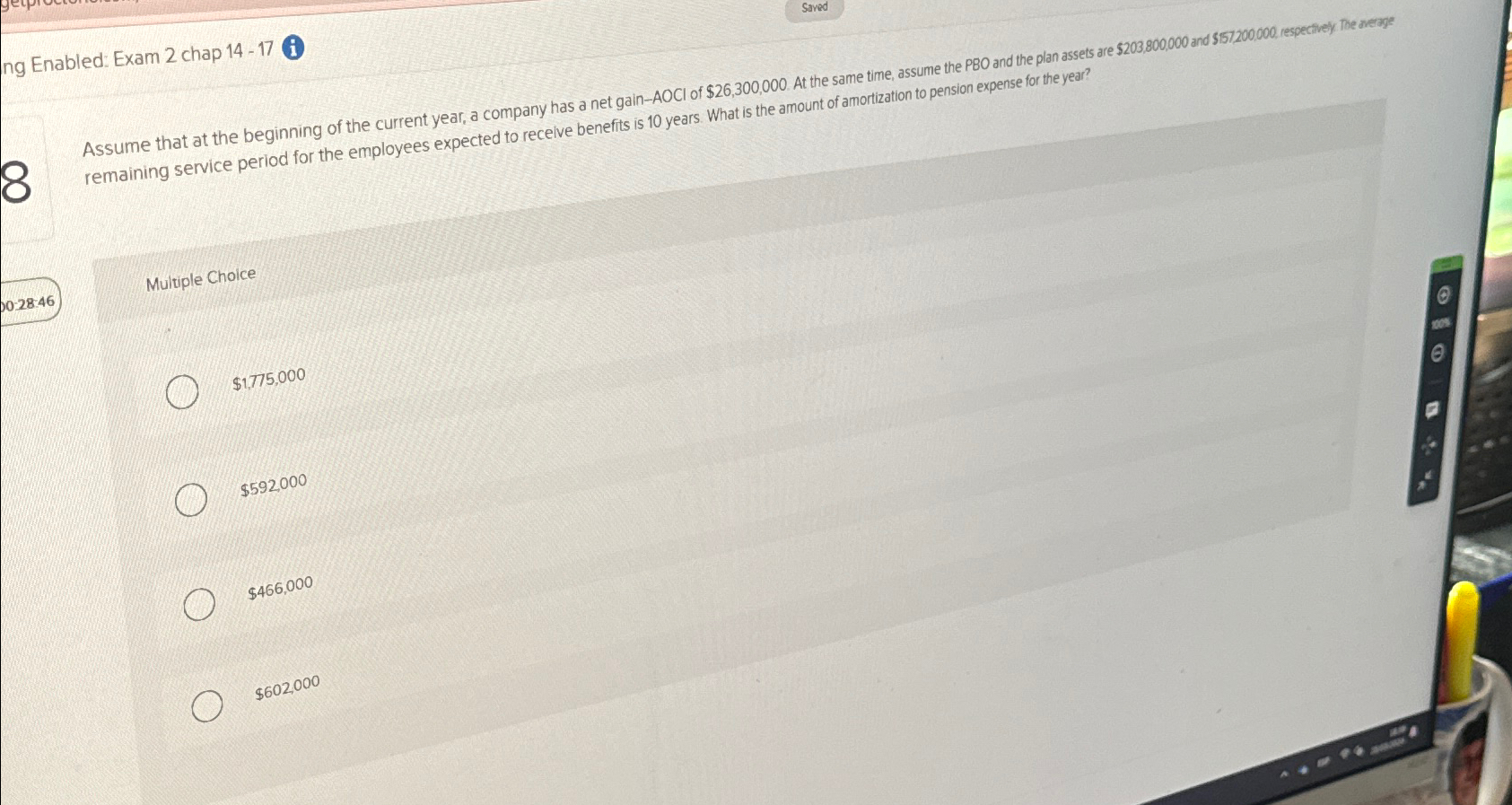  Saved ng Enabled: Exam 2 chap 14-17(i) Assume that at the