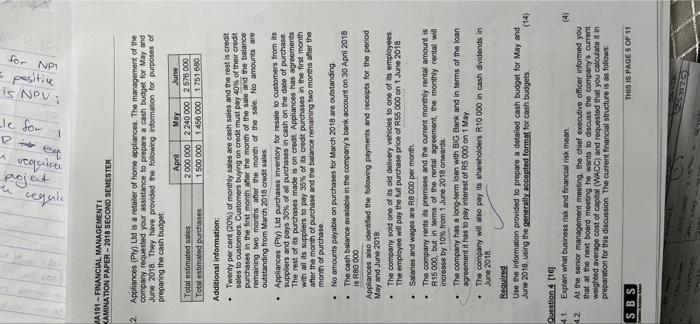 v u project Req le for is NPV: positive for NP MA101-FINANCIAL