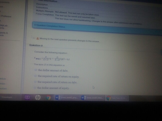  Consider the following equation: T_WACC = E/E + D rE +