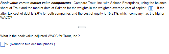 Book value versus market value components. Compare Trout, Inc. with Salmon
