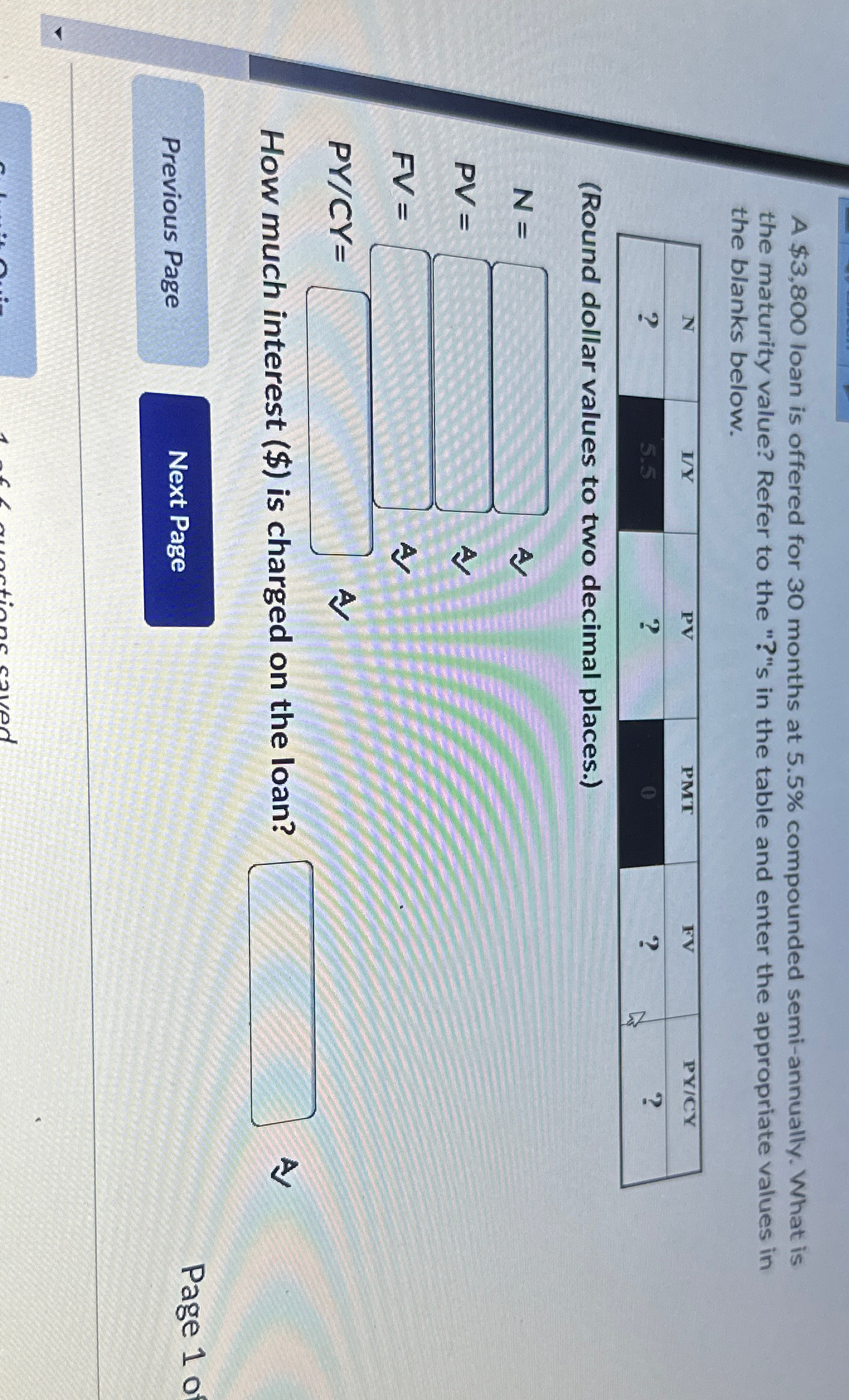  A $3,800 loan is offered for 30 months at 5.5% compounded
