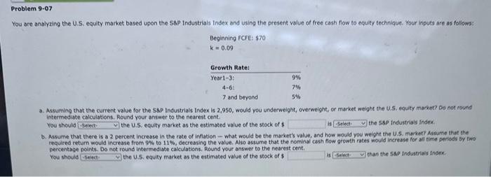PLEASE ANSWER ALL QUESTIONS ou are analyzing the U.S. equity market based