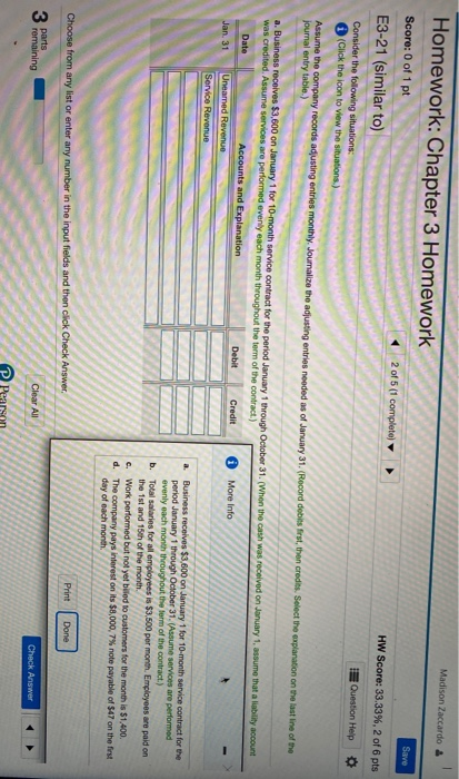  Homework: Chapter 3 Homework Madison Zaccardo & Save Score: 0 of