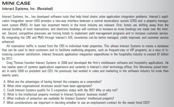 I need your help to solve these questions. MINI CASE Interact