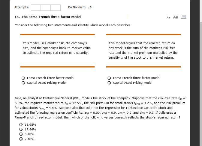  Attempts: DO No Harm: 3 16. The Fama-French three-factor model Aa
