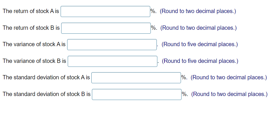 and volatility for each stock. (Click on the following icon in order