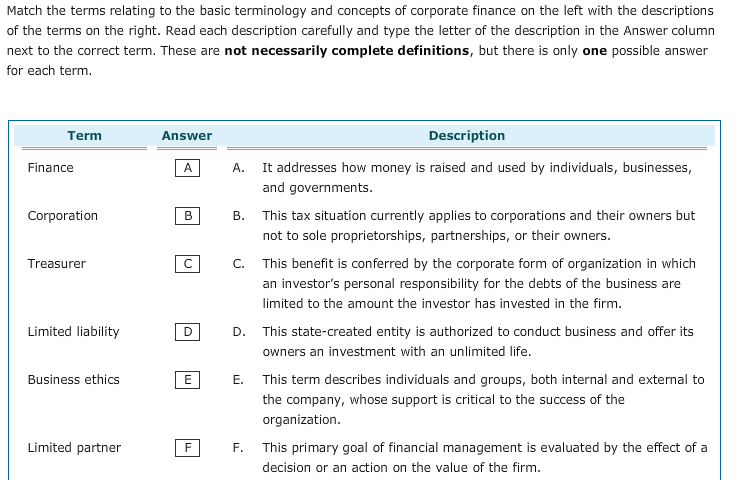 Match the terms relating to the basic terminology and concepts of