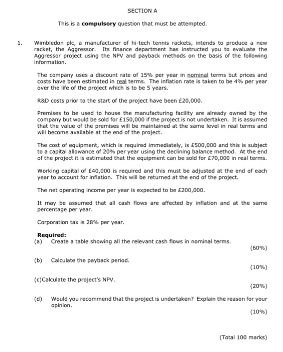  SECTION A This is a compulsory question that must be attempted.