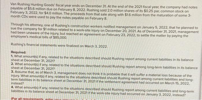 please help me to find the correct answer Van Rushing Hunting Goods'