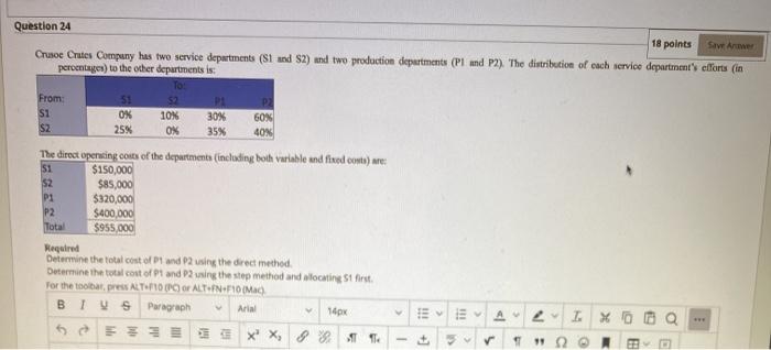 please type the answers Question 24 18 points Save Are Crusoe Crutes