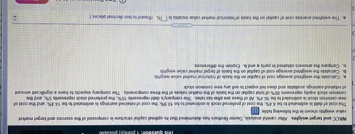  INS question! 1 points) possible WACC and target weights After careful