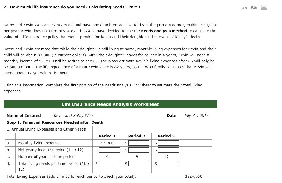  2. How much life insurance do you need? Calculating needs Part