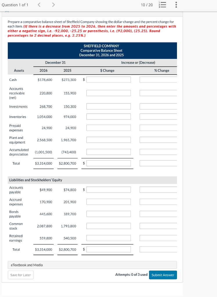 showing the percent each item is of the total assets or total