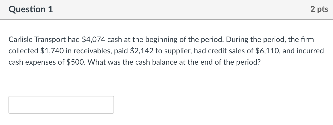 12.5.3. Please help and show work. Thanks Question 1 2 pts Carlisle