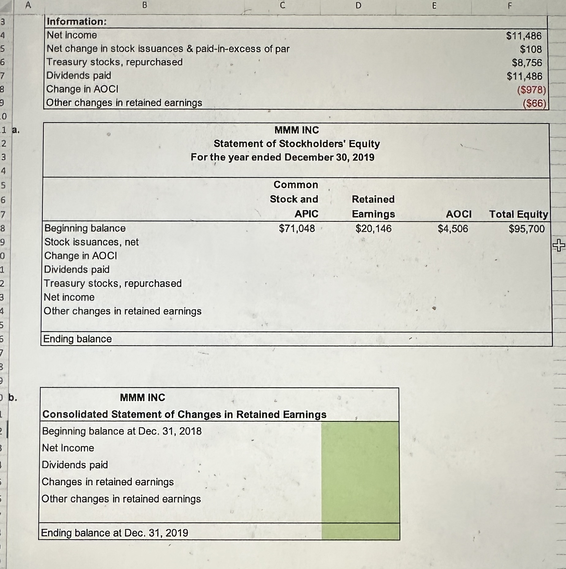 Please Help me Fill out these tables A B C Information: