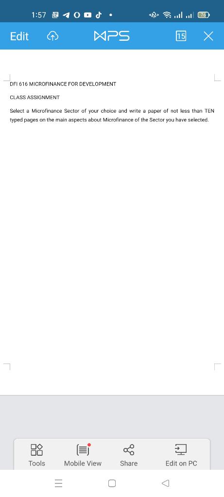  1:57 1 Ood Edit NPS 15 DFI 616 MICROFINANCE FOR DEVELOPMENT