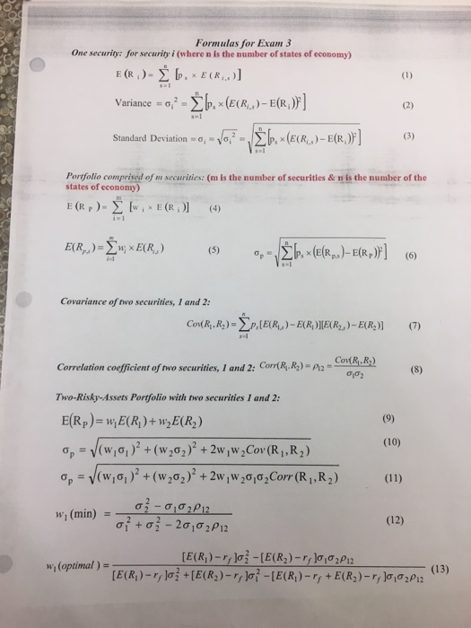 Calculate the standard deviation for this portfolio using three methods (Formulas on