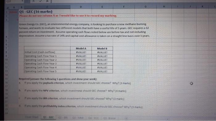  Q1 - GEC (16 marks) Please do not use column A