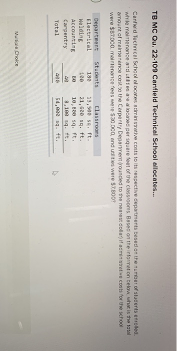  TB MC Qu. 22-109 Canfield Technical School allocates... Canfield Technical School