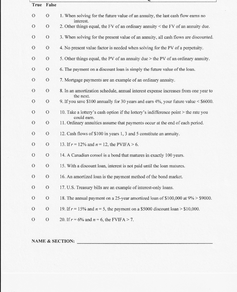 I questions 5,8,10,18 True False o O 1. When solving for the