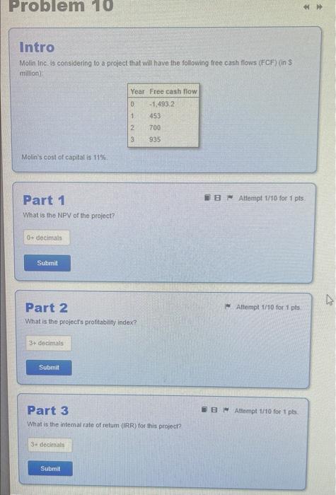 flows (in S) for a project A B 1 Year Cash flow