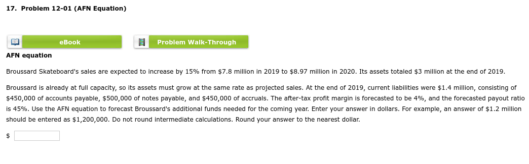 17. Problem 12-01 (AFN Equation) EB eBook Problem Walk-Through AFN equation